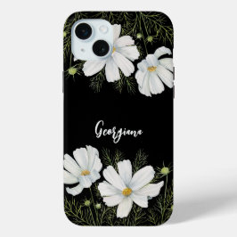 Waterverf Witte Kosmos Bloemen Botanische Schilder iPhone 15 Mini Hoesje