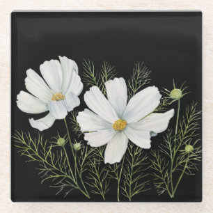 Waterverf Witte Kosmos Bloemen Botanische Schilder Glazen Onderzetter