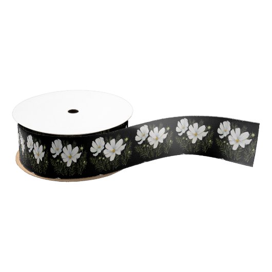 Waterverf Witte Kosmos Bloemen Botanische Schilder Grosgrain Lint (Spoel)
