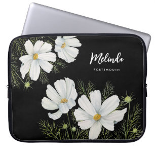 Waterverf Witte Kosmos Bloemen Botanische Schilder Laptop Sleeve