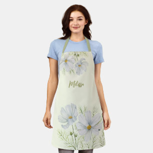 Waterverf Witte Kosmos Bloemen Botanische Schilder Schort