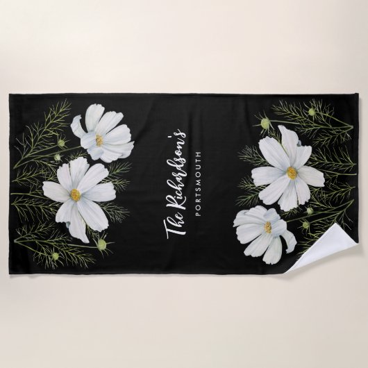 Waterverf Witte Kosmos Bloemen Botanische Schilder Strandlaken (Voorkant)