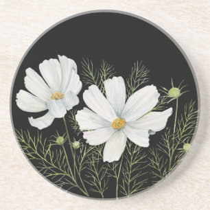 Waterverf Witte Kosmos Bloemen Botanische Schilder Zandsteen Onderzetter