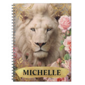 Waterverf Witte Leeuw en Roze Rozen Notitieboek (Voorkant)