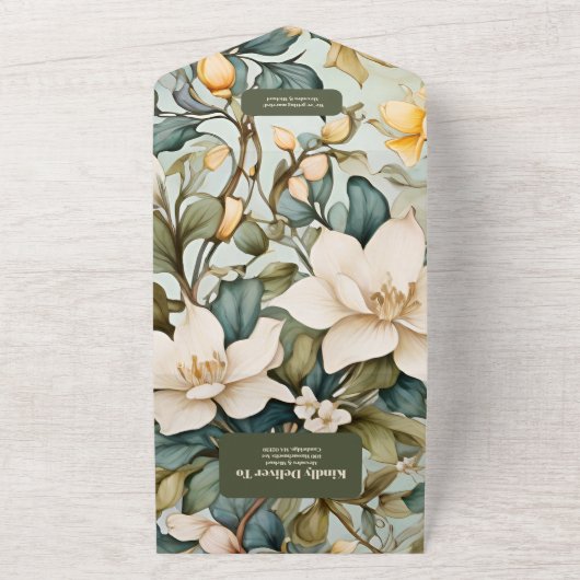 Waterverf witte lelie art nouveau bruiloft all in one uitnodiging (Buitenkant)