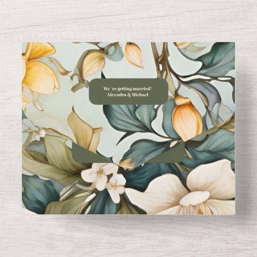 Waterverf witte lelie art nouveau bruiloft all in one uitnodiging (Achterkant)