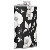 Waterverf Witte Orchidee op Zwart | Heupfles (Rechts)