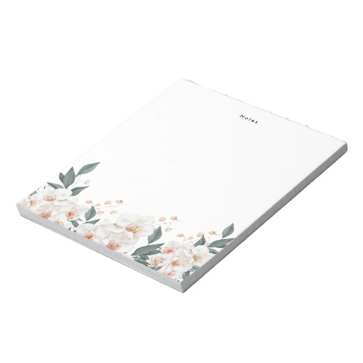 Waterverf witte orchideeën en bloemblaadje geperso notitieblok (Gedraaid)