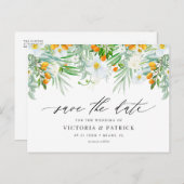 Waterverf Witte Orchideeën & Kumquats Opslaan Datu Aankondigingskaart (Voorkant / Achterkant)