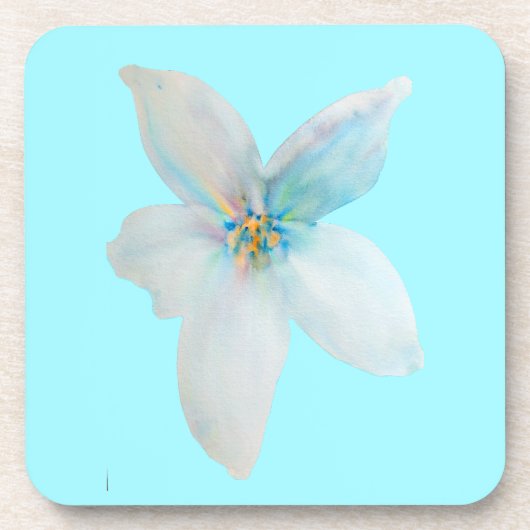 Waterverf witte pastelbloem bier onderzetter (Voorkant)