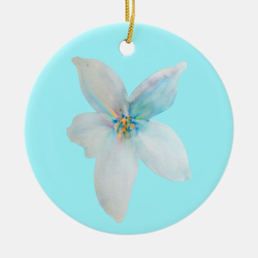 Waterverf witte pastelbloem keramisch ornament (Voorkant)