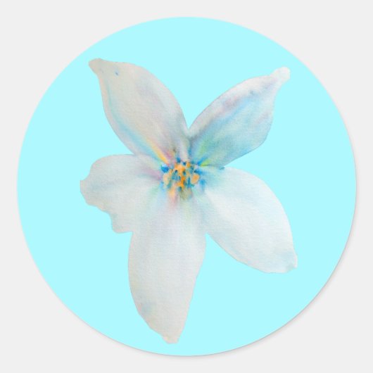 Waterverf witte pastelbloem ronde sticker (Voorkant)
