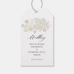 Waterverf Witte Pioen Huwelijk Gift Tags Cadeaulabel