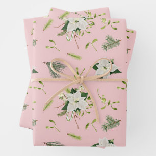 Waterverf Witte Poinsettia, Groene Kerst Inpakpapier Vel