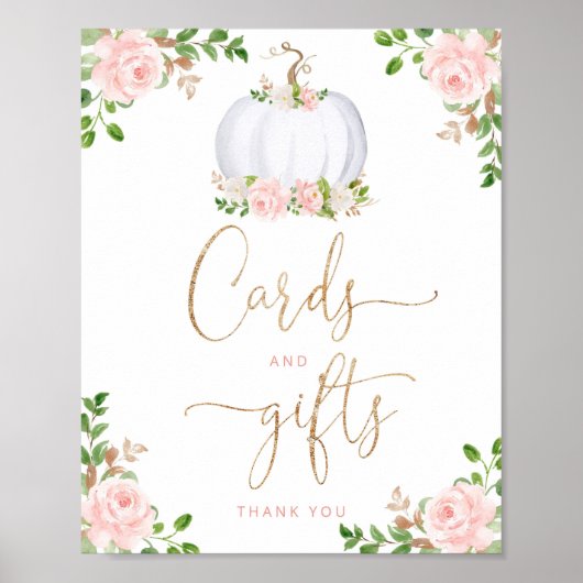 Waterverf witte pompoen florale kaarten en geschen poster (Voorkant)