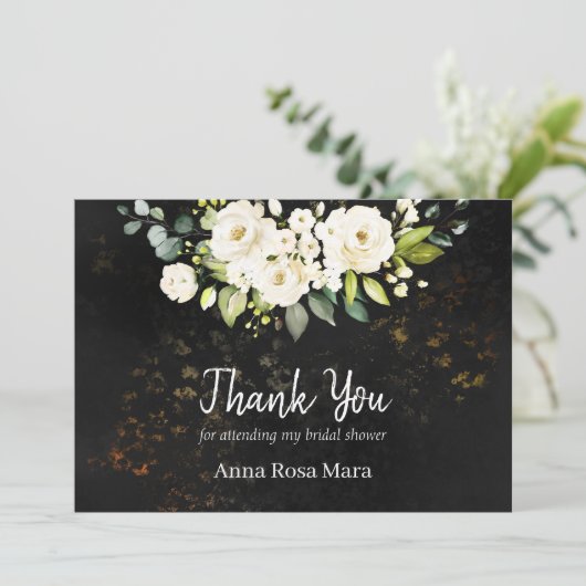 *~* Waterverf Witte Roos Bruidssalon Rustiek Bedankkaart (Staand voorkant)