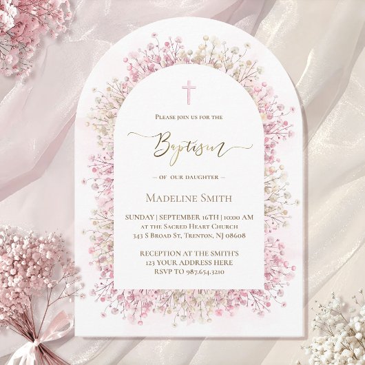 waterverf witte roze bloemen Doop Kaart