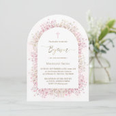 waterverf witte roze bloemen Doop Kaart (Staand voorkant)