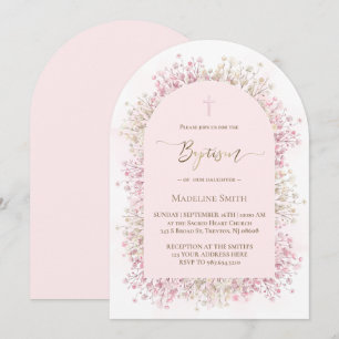 waterverf witte roze bloemen Doop Kaart