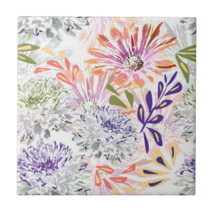 Waterverf witte, roze bloemen tegeltje