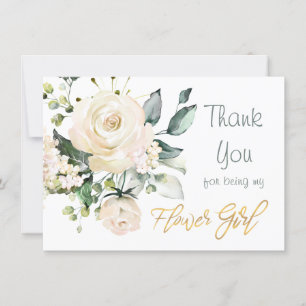 Waterverf witte rozen Bloemenmeisje Dank je wel Bedankkaart