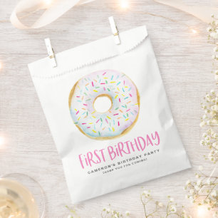 Waterverf Witte Sprinkle Donut Eerste Verjaardag Bedankzakje