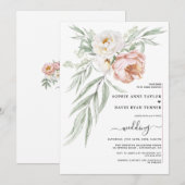 Waterverf Witte Stof Rose Bloemen Bruiloft  Kaart (Voorkant / Achterkant)