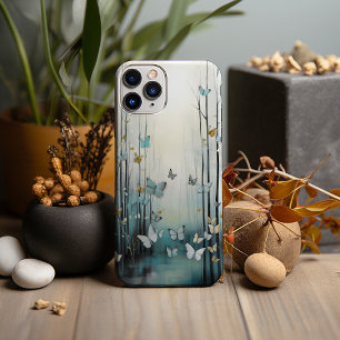 Waterverf, Witte Vlinders in Blauw Bos iPhone 13 Pro Max Hoesje