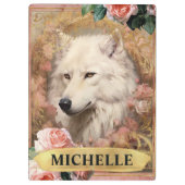 Waterverf  Witte Wolf en Roze Rozen Klembord (Achterkant)