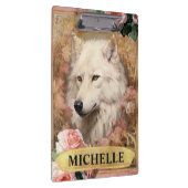 Waterverf  Witte Wolf en Roze Rozen Klembord (Rechts)