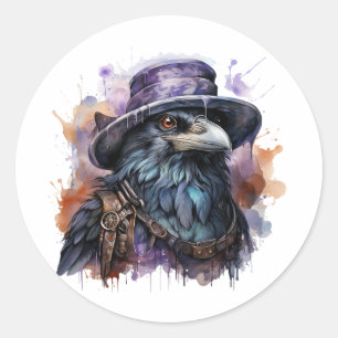 Waterverf Wizard Raven Bird Ronde Sticker