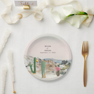 Waterverf Woestijn Cactus Boho Bruiloft Papieren Bordje