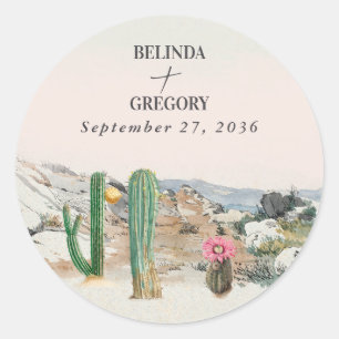 Waterverf Woestijn Cactus Boho Bruiloft Ronde Sticker