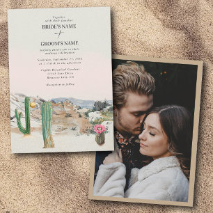 Waterverf Woestijn Cactus Boho Trouwfoto op Maat Kaart
