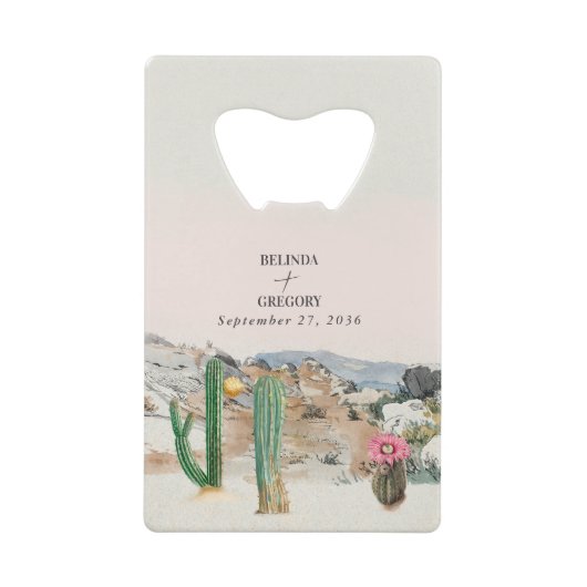 Waterverf Woestijn Cactus Boho Trouwgunst Kredietkaart Flessenopener (Voorkant)