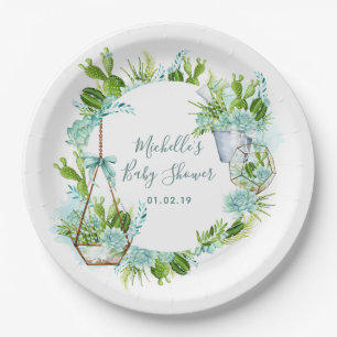 Waterverf Woestijn Cactus Succulenten Baby Shower Papieren Bordje