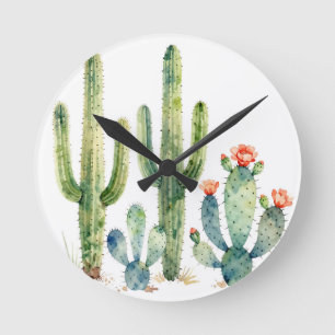 Waterverf Woestijn Cactus Tuin Ronde Klok