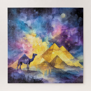 Waterverf Woestijn Sterrenstelsel Kameel Piramide Legpuzzel
