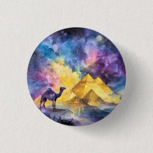 Waterverf Woestijn Sterrenstelsel Kameel Piramide Ronde Button 3,2 Cm