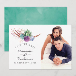 Waterverf Woestijn Succulenten Trouw Save the Date Kaart