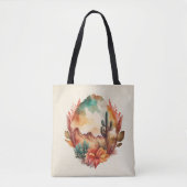 Waterverf woestijncactus en bergen draagtas (Voorkant)