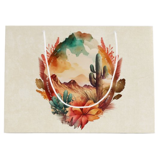 Waterverf woestijncactus en bergen groot cadeauzakje (Voorkant)