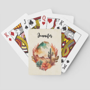 Waterverf woestijncactus en bergen pokerkaarten