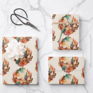 Waterverf woestijncactus en bergpatroon inpakpapier vel