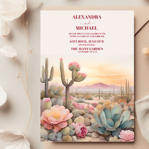 Waterverf woestijncactus geïllustreerde bruiloft kaart