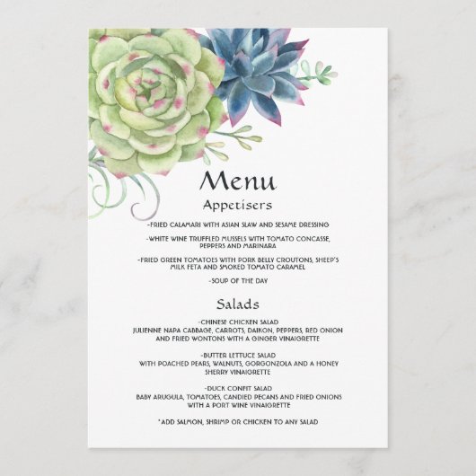 Waterverf woestijnCactus Succulents Wedding Menu (Voorkant)