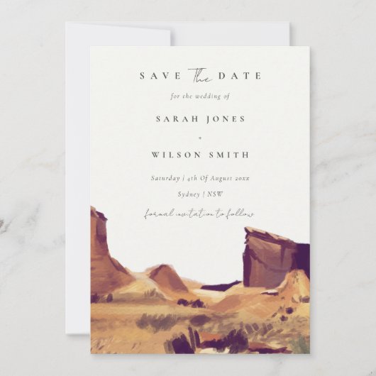 Waterverf woestijnlandschap met datumkaart opslaan bedankkaart (Voorkant)