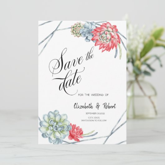 Waterverf woestijnrode successen sparen de datum save the date (Staand voorkant)