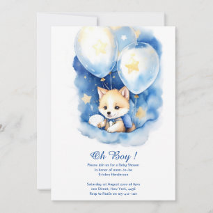 Waterverf Wolf Baby shower Uitnodiging