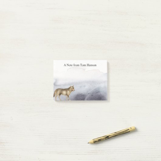 Waterverf Wolf Blue Clouds - Gepersonaliseerd Post-it® Notes (Op bureau)